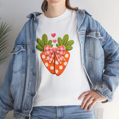 Strawberry Heart Tee — Cute Polka Dot Strawberry with Gingham Bow
