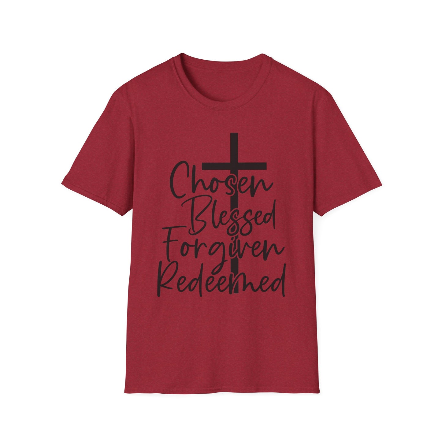 Faith-Inspired Unisex T-Shirt, Chosen Blessed Forgiven Redeemed Tee, Christian Apparel, Inspirational Gifts, Casual Wear, Spiritual Clothing