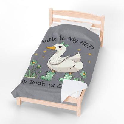 Funny Plush Blanket - Talk to My Butt, My Beak is Off-Duty, Cozy Home Decor, Gift for Duck Lovers, Indoor Use, Warm Throw