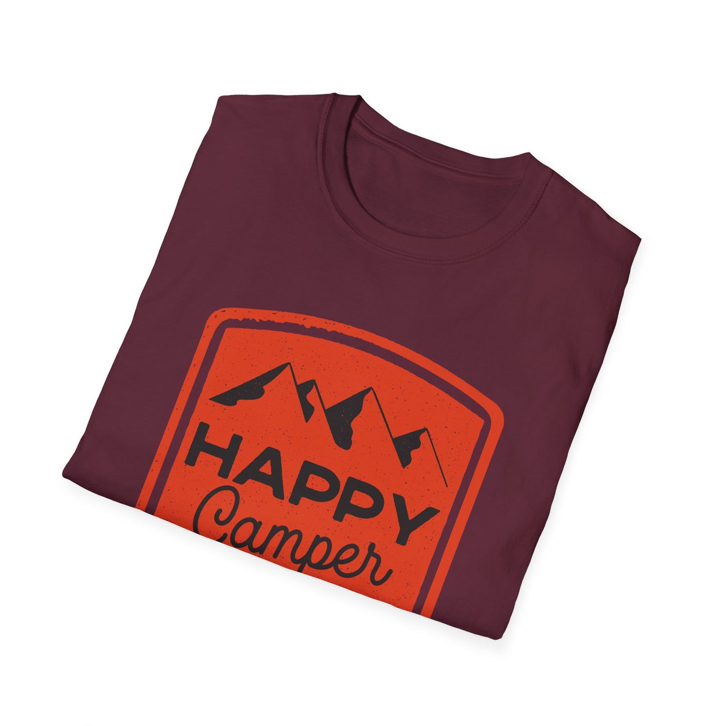 Happy Camper Unisex Softstyle T-Shirt | Outdoor Adventure Tee, Camping Gear, Gift for Camp Lovers, Nature Enthusiast Shirt