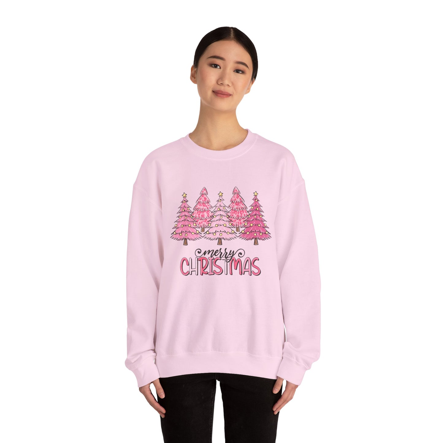 Merry Christmas Pink Trees Crewneck Sweatshirt