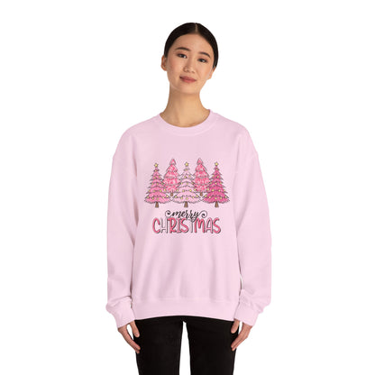 Merry Christmas Pink Trees Crewneck Sweatshirt