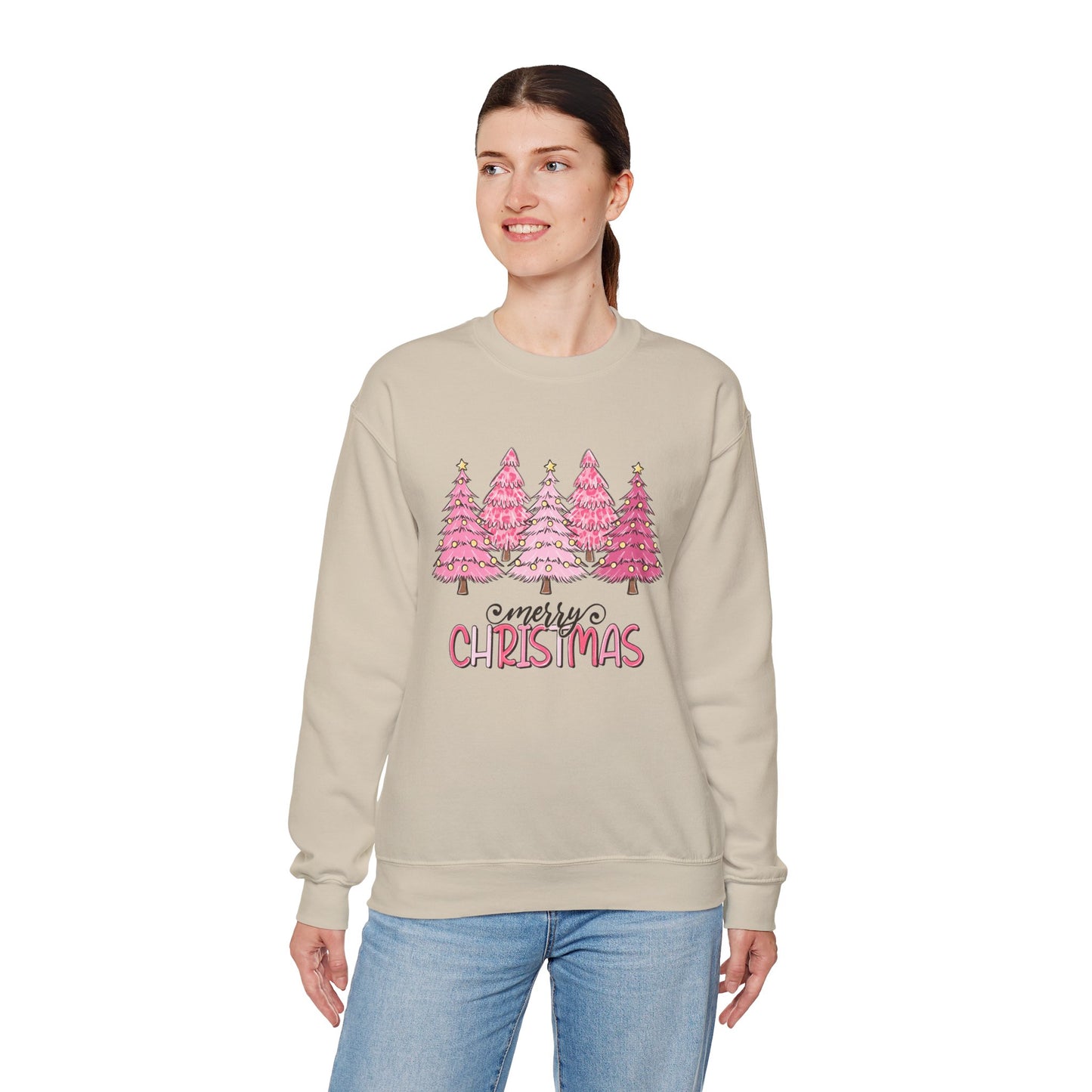 Merry Christmas Pink Trees Crewneck Sweatshirt