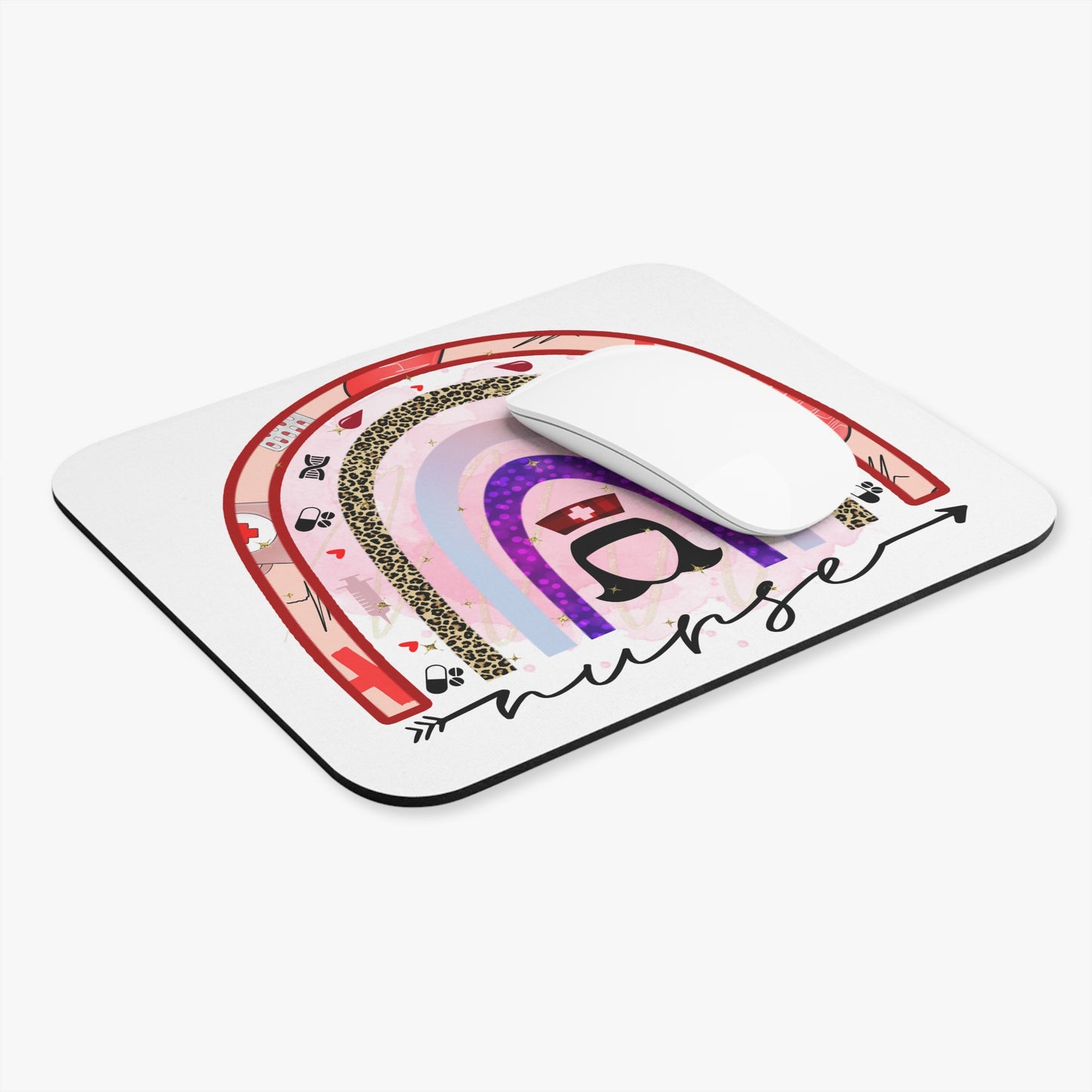 Nurse Mouse Pad, Cute Desk Accessory, Gift for Healthcare Workers, Inspirational Office Decor, Rainbow Design Mouse Pad