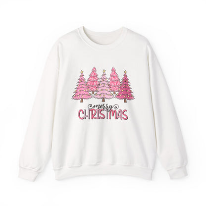 Merry Christmas Pink Trees Crewneck Sweatshirt