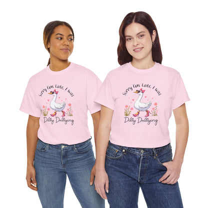 Funny Sorry I'm Late Unisex Heavy Cotton Tee, Cute Animal Tee, Gift for Friends, Casual Wear, Quirky T-shirt, Comfortable Style