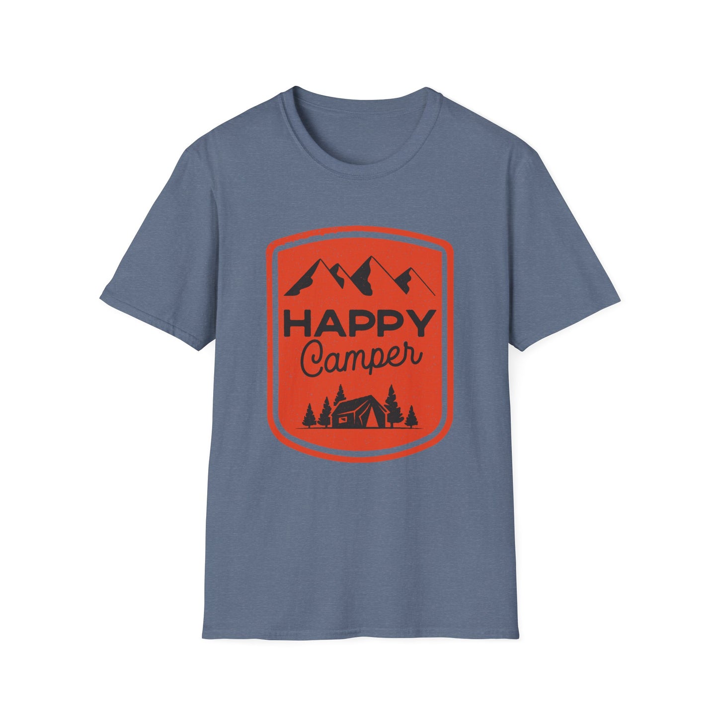 Happy Camper Unisex Softstyle T-Shirt | Outdoor Adventure Tee, Camping Gear, Gift for Camp Lovers, Nature Enthusiast Shirt