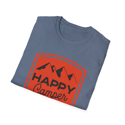 Happy Camper Unisex Softstyle T-Shirt | Outdoor Adventure Tee, Camping Gear, Gift for Camp Lovers, Nature Enthusiast Shirt