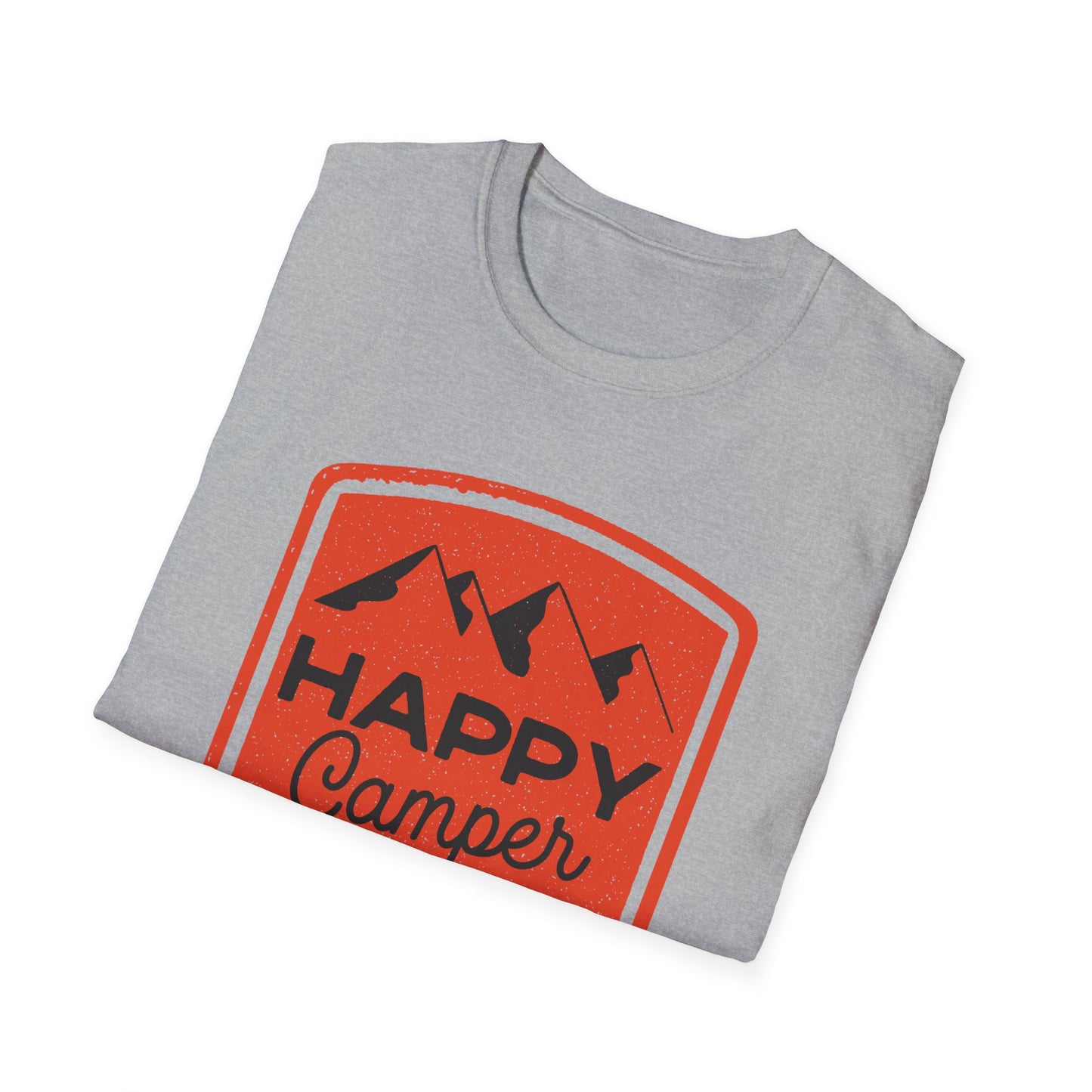 Happy Camper Unisex Softstyle T-Shirt | Outdoor Adventure Tee, Camping Gear, Gift for Camp Lovers, Nature Enthusiast Shirt