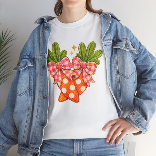 Carrot Trio Graphic Tee — Cute Check Bow Spring Shirt