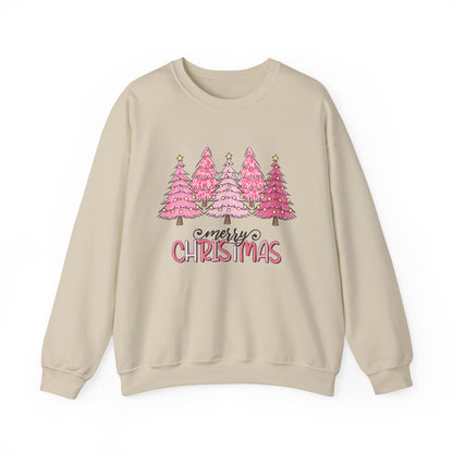 Merry Christmas Pink Trees Crewneck Sweatshirt