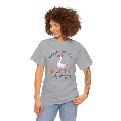 Funny Sorry I'm Late Unisex Heavy Cotton Tee, Cute Animal Tee, Gift for Friends, Casual Wear, Quirky T-shirt, Comfortable Style