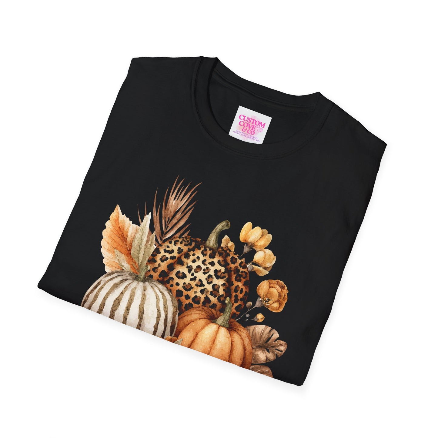 Autumn Pumpkin Tee, Cozy Fall T-Shirt for Women, Unisex Softstyle Shirt, Halloween Outfit, Thanksgiving Apparel, Seasonal Graphic Tee