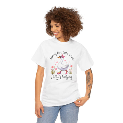 Funny Sorry I'm Late Unisex Heavy Cotton Tee, Cute Animal Tee, Gift for Friends, Casual Wear, Quirky T-shirt, Comfortable Style