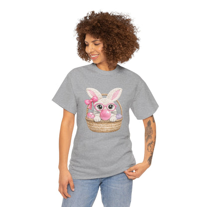 Easter Bunny Basket T-Shirt — Cute Pink Bunny in Wicker Basket Tee