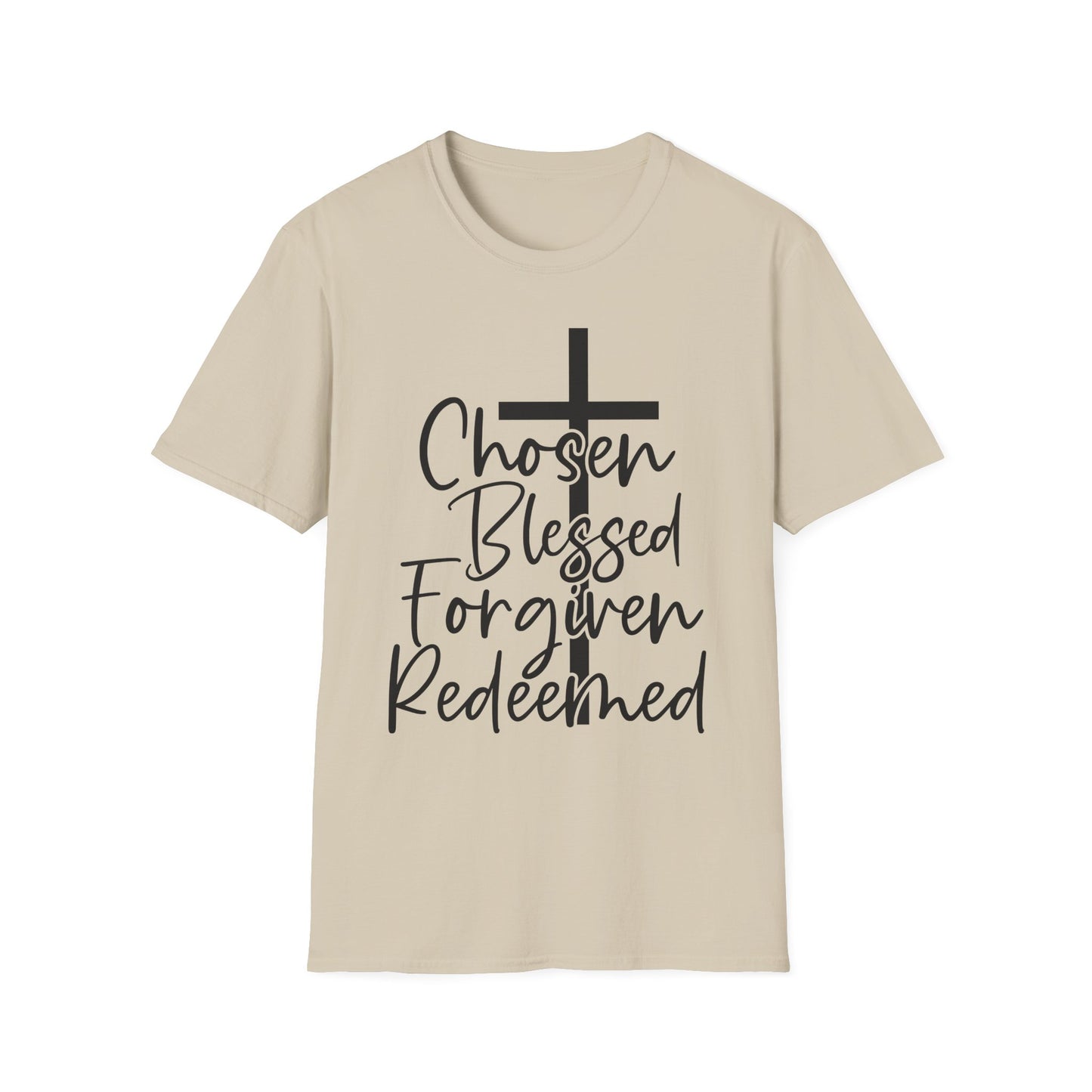 Faith-Inspired Unisex T-Shirt, Chosen Blessed Forgiven Redeemed Tee, Christian Apparel, Inspirational Gifts, Casual Wear, Spiritual Clothing
