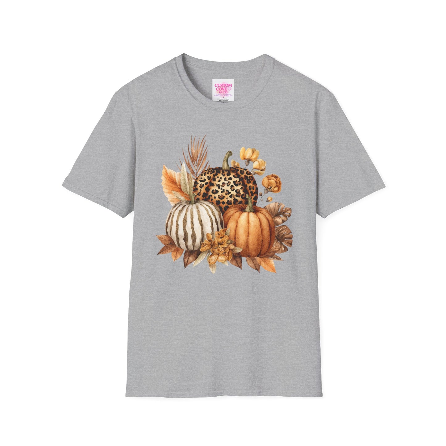 Autumn Pumpkin Tee, Cozy Fall T-Shirt for Women, Unisex Softstyle Shirt, Halloween Outfit, Thanksgiving Apparel, Seasonal Graphic Tee