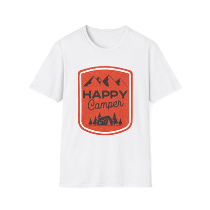 Happy Camper Unisex Softstyle T-Shirt | Outdoor Adventure Tee, Camping Gear, Gift for Camp Lovers, Nature Enthusiast Shirt