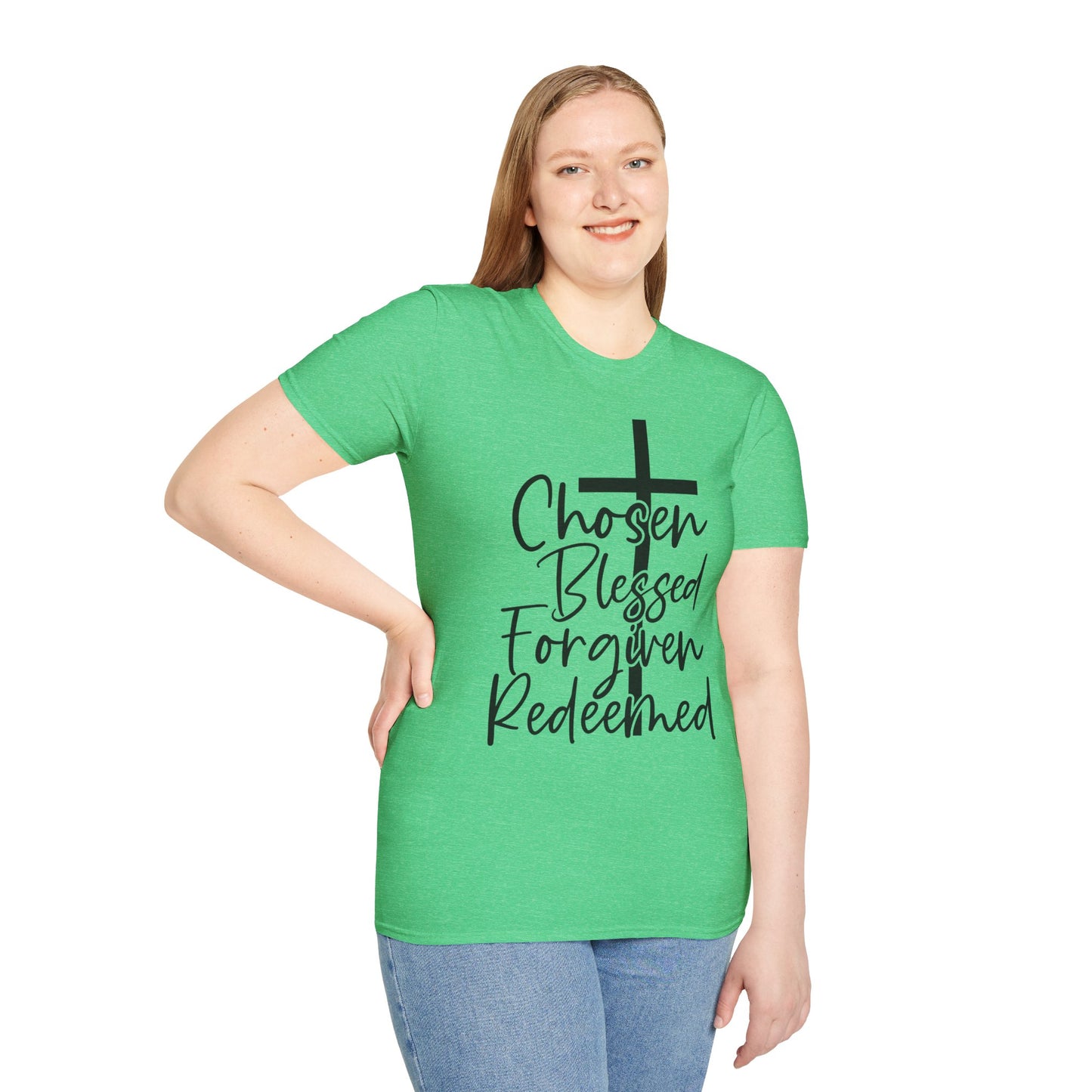 Faith-Inspired Unisex T-Shirt, Chosen Blessed Forgiven Redeemed Tee, Christian Apparel, Inspirational Gifts, Casual Wear, Spiritual Clothing