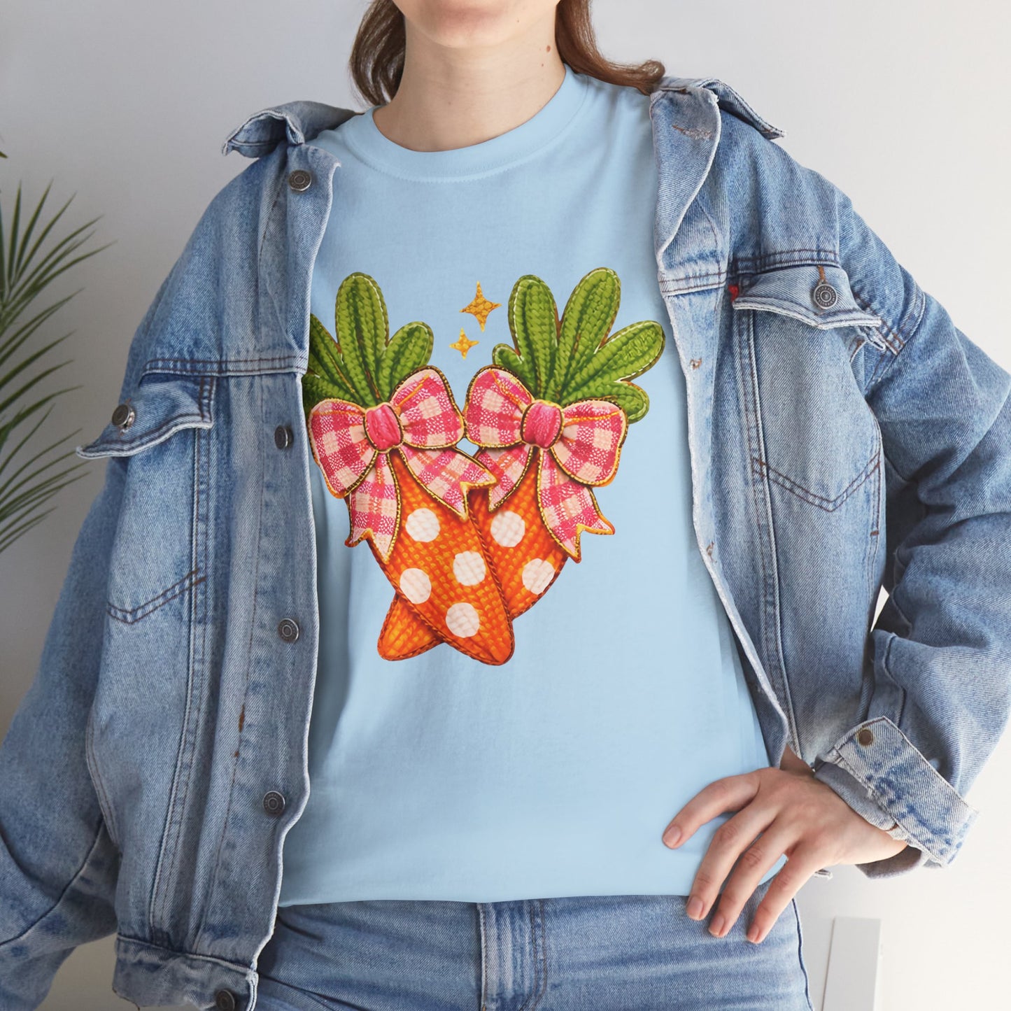 Carrot Trio Graphic Tee — Cute Check Bow Spring Shirt
