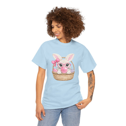 Easter Bunny Basket T-Shirt — Cute Pink Bunny in Wicker Basket Tee