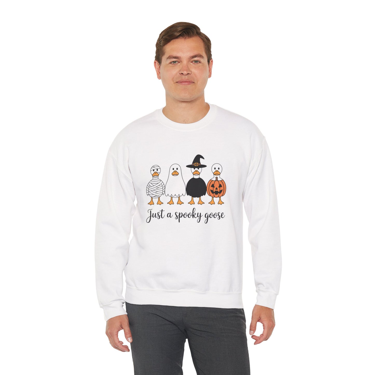 Spooky Goose Crewneck Sweatshirt - Perfect for Halloween, Cozy Casual Wear, Unisex Gift, Funny Holiday Apparel, October Vibes