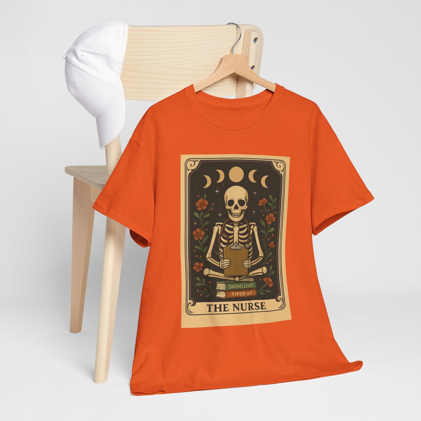 Nurse Skeleton Tee, Gothic Halloween Shirt, Unisex Cotton Tee, Nurse Gift, Spooky Graphic T-Shirt