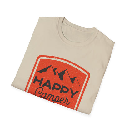 Happy Camper Unisex Softstyle T-Shirt | Outdoor Adventure Tee, Camping Gear, Gift for Camp Lovers, Nature Enthusiast Shirt