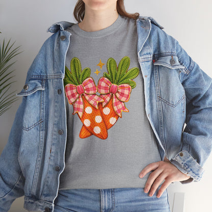 Carrot Trio Graphic Tee — Cute Check Bow Spring Shirt