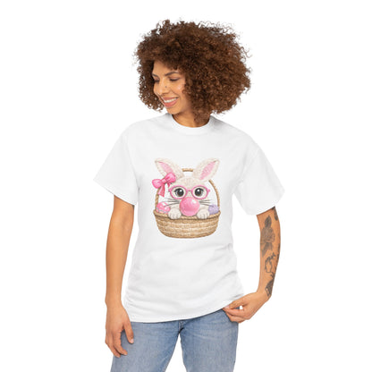 Easter Bunny Basket T-Shirt — Cute Pink Bunny in Wicker Basket Tee