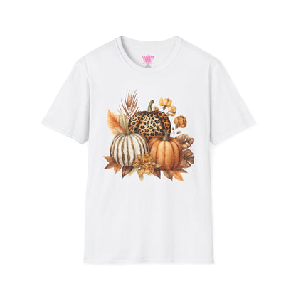 Autumn Pumpkin Tee, Cozy Fall T-Shirt for Women, Unisex Softstyle Shirt, Halloween Outfit, Thanksgiving Apparel, Seasonal Graphic Tee